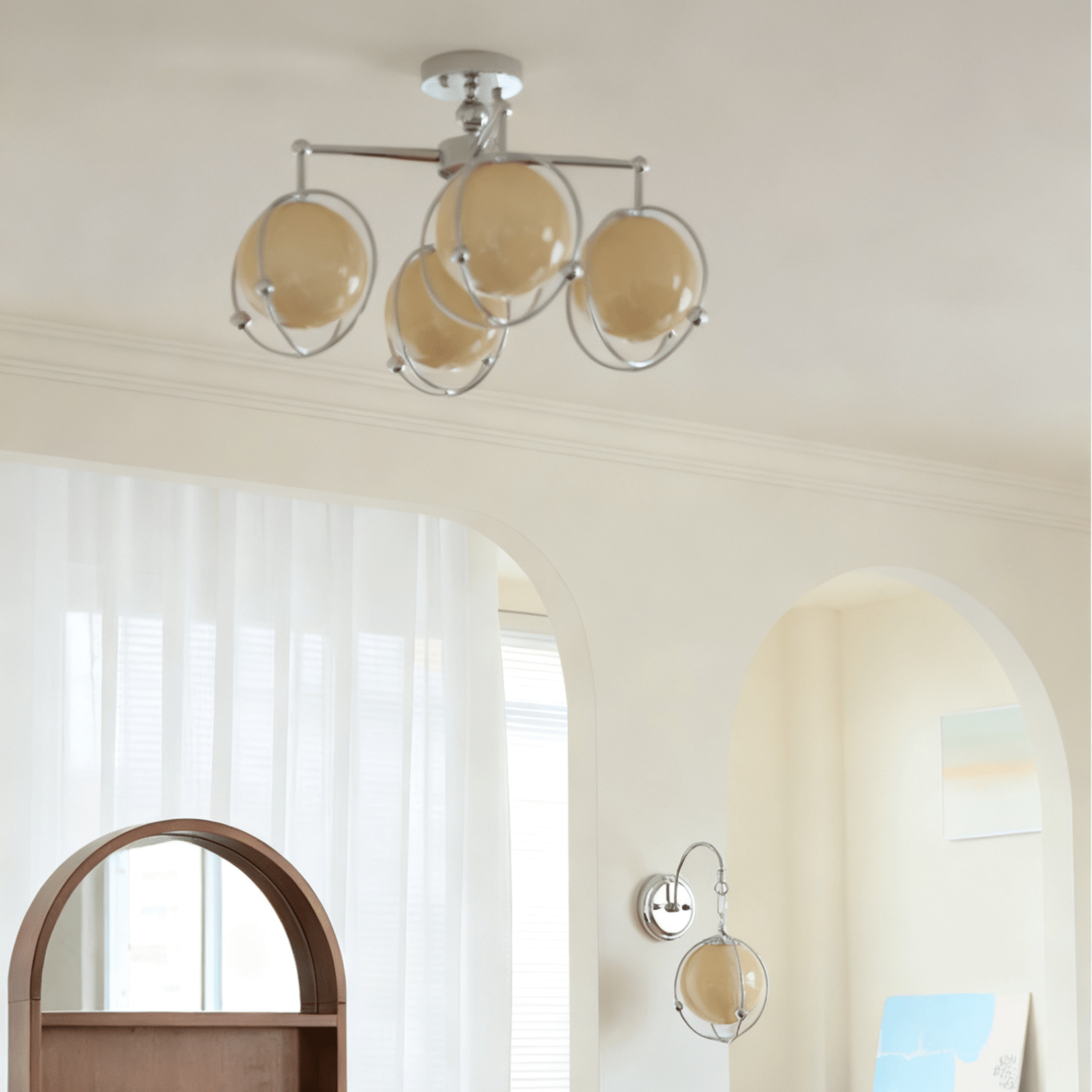 Orb Cage Semi Wall Lamp-Neutral Decor