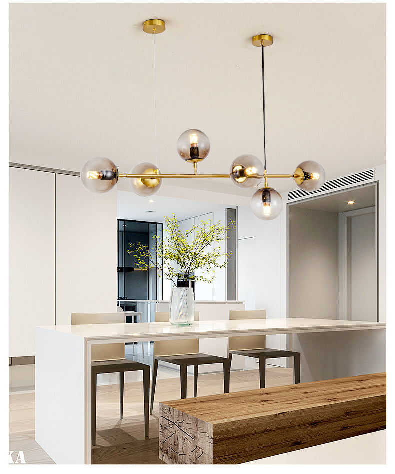 Yorvin Pendant Lamp Orb Brass Glass for Living Room-Neutral Decor