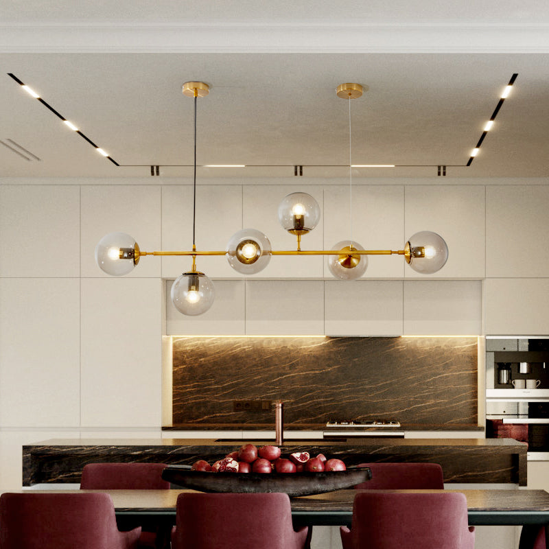 Yorvin Pendant Lamp Orb Brass Glass for Living Room-Neutral Decor