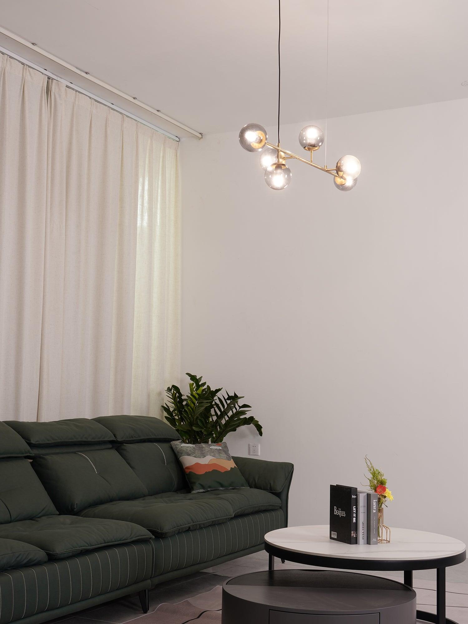 Yorvin Pendant Lamp Orb Brass Glass for Living Room-Neutral Decor