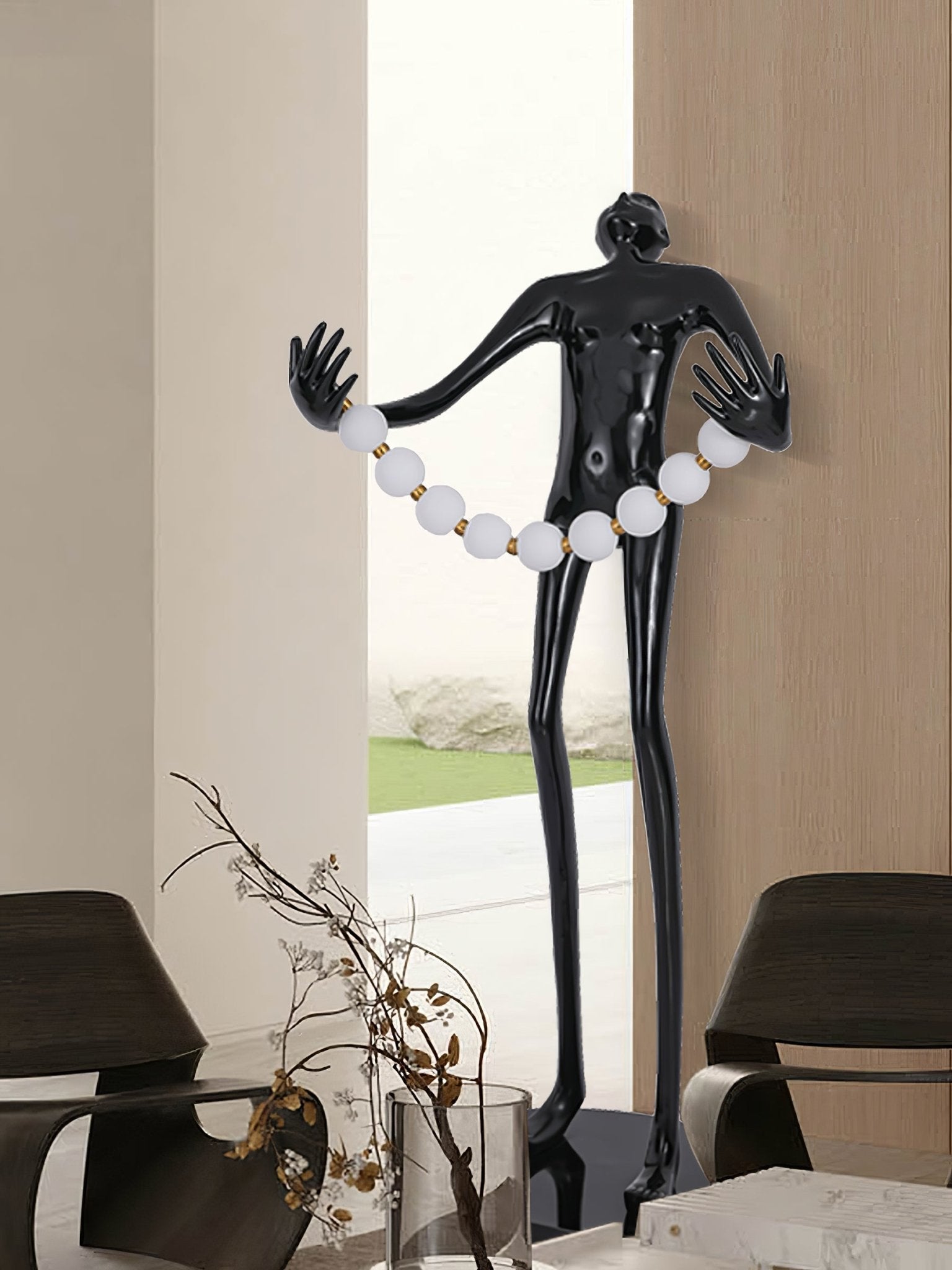 Orbit Beaded Sculptural Floor Lamp-Neutral Decor