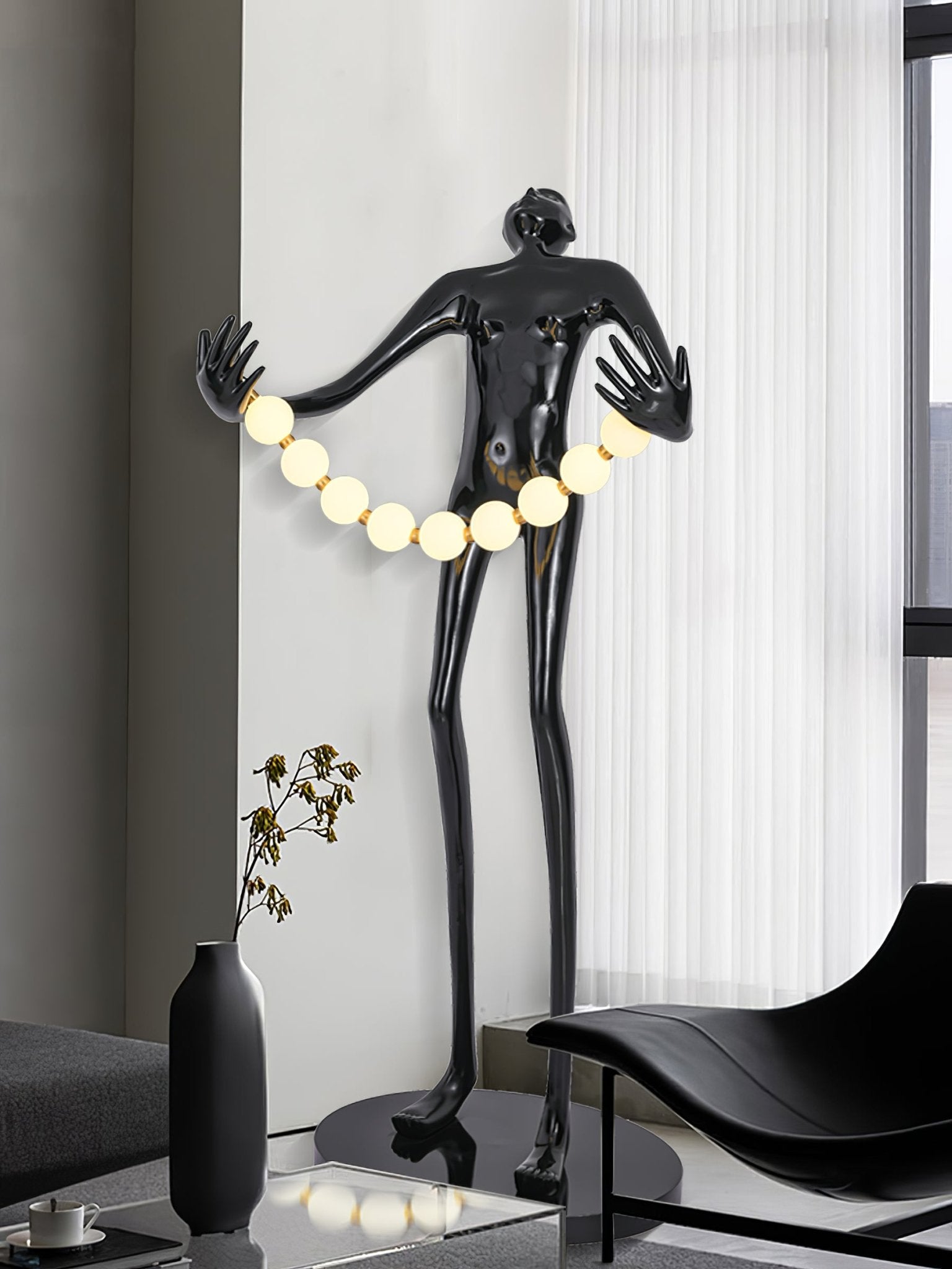 Orbit Beaded Sculptural Floor Lamp-Neutral Decor