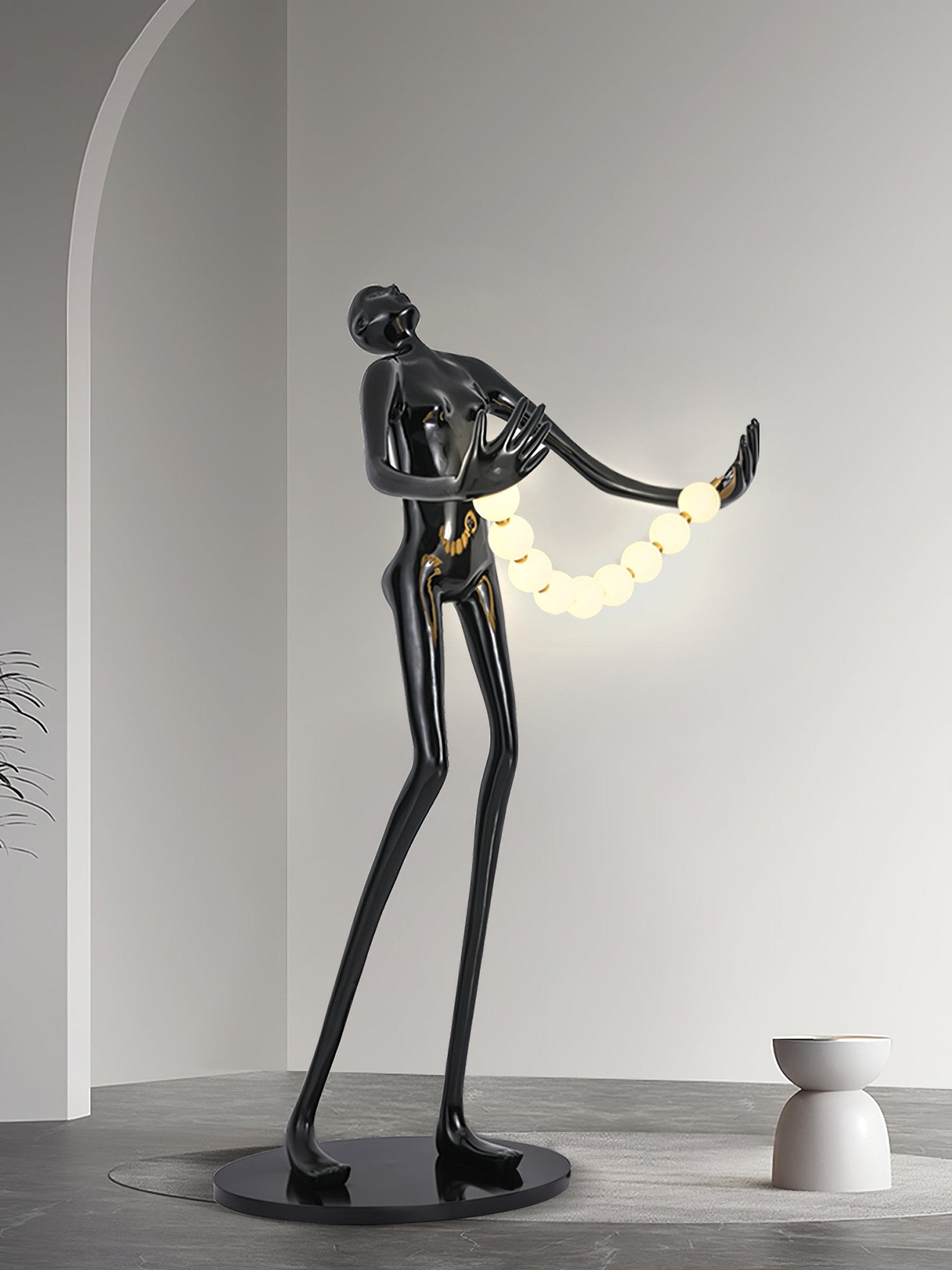 Orbit Beaded Sculptural Floor Lamp-Neutral Decor