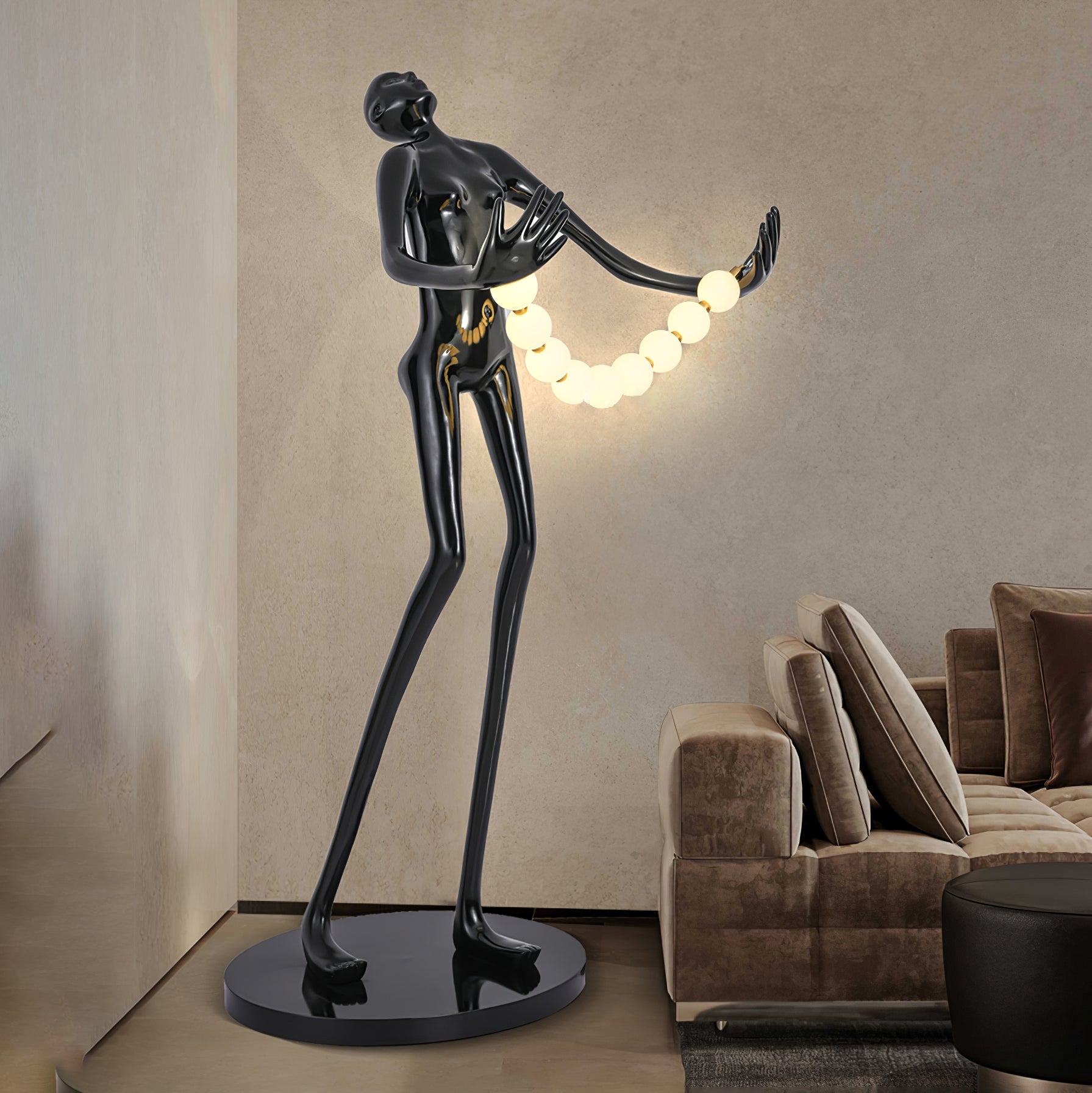 Orbit Beaded Sculptural Floor Lamp-Neutral Decor