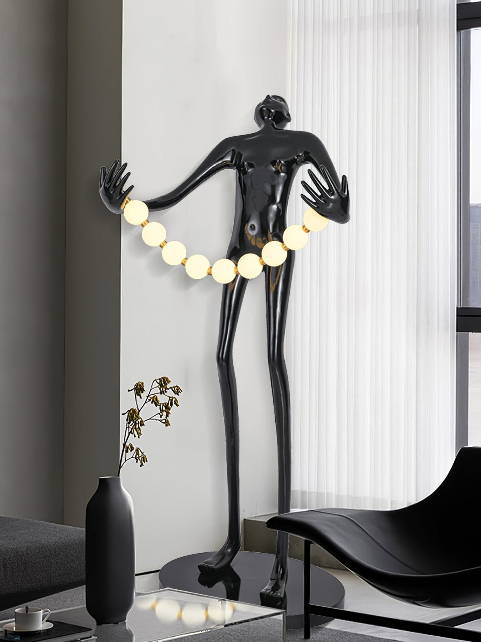 Orbit Beaded Sculptural Floor Lamp-Neutral Decor