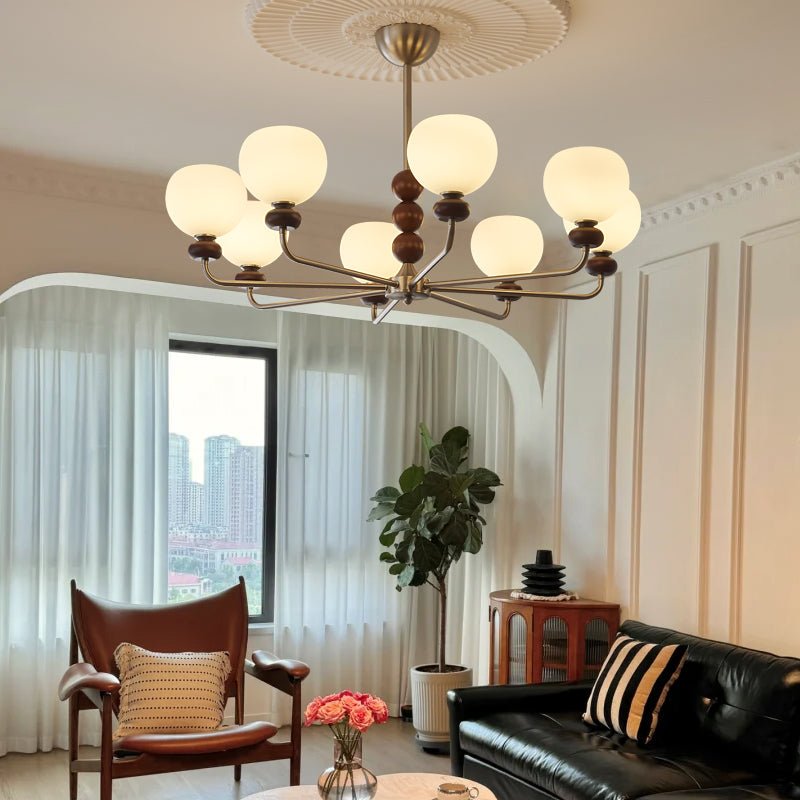 Vilorira Traditional Classic Orb Walnut Wood Glass Chandelier-Neutral Decor