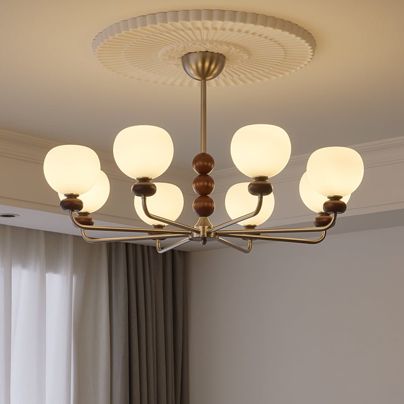 Vilorira Traditional Classic Orb Walnut Wood Glass Chandelier-Neutral Decor