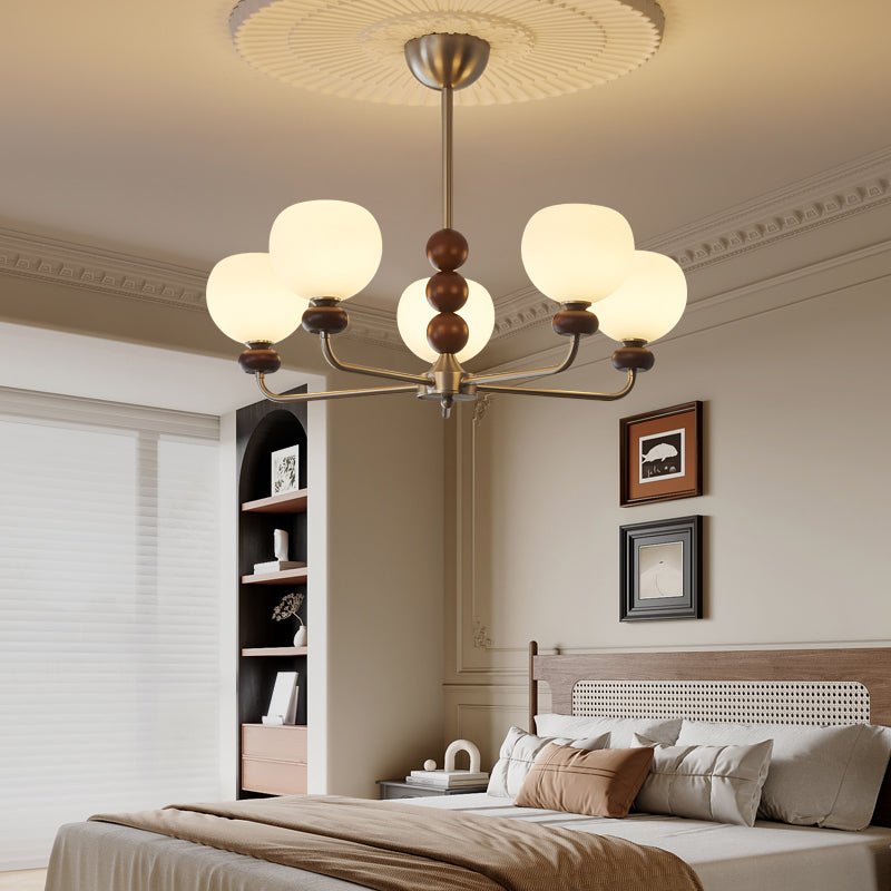 Vilorira Traditional Classic Orb Walnut Wood Glass Chandelier-Neutral Decor
