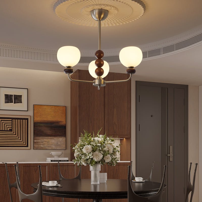 Vilorira Traditional Classic Orb Walnut Wood Glass Chandelier-Neutral Decor