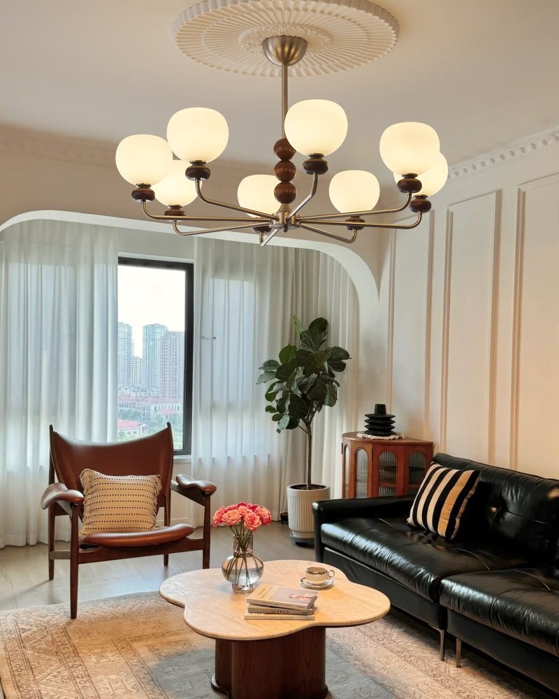 Vilorira Traditional Classic Orb Walnut Wood Glass Chandelier-Neutral Decor