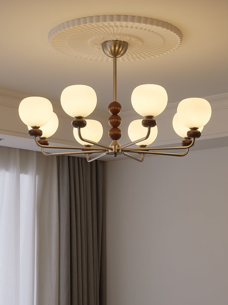 Vilorira Traditional Classic Orb Walnut Wood Glass Chandelier-Neutral Decor