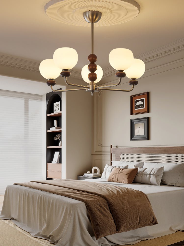 Vilorira Traditional Classic Orb Walnut Wood Glass Chandelier-Neutral Decor
