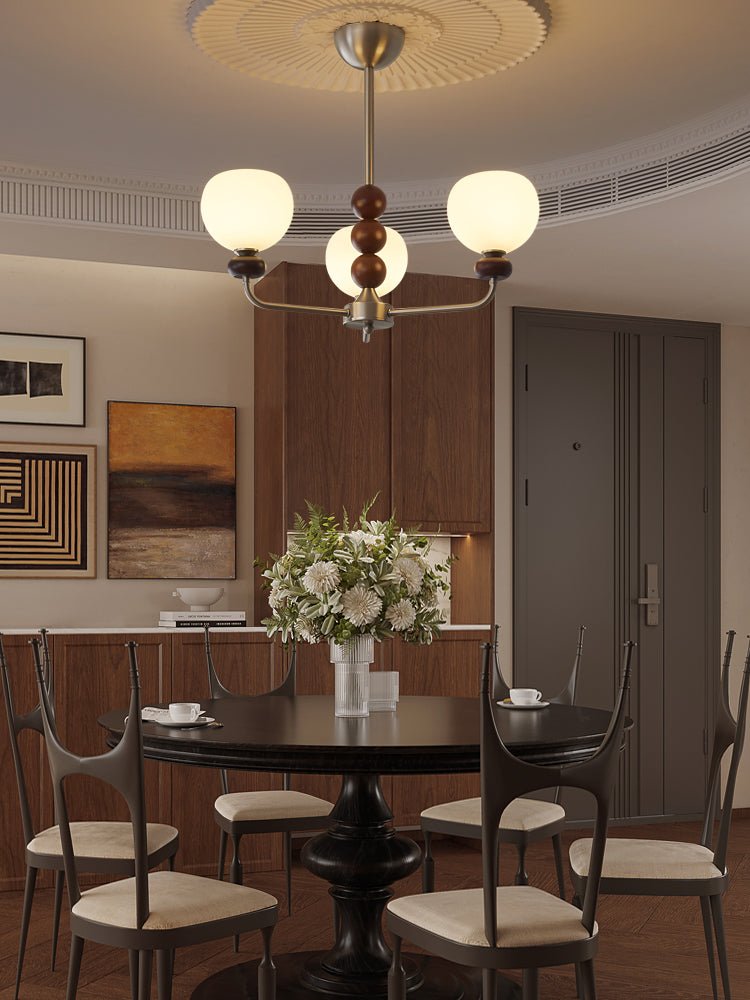 Vilorira Traditional Classic Orb Walnut Wood Glass Chandelier-Neutral Decor