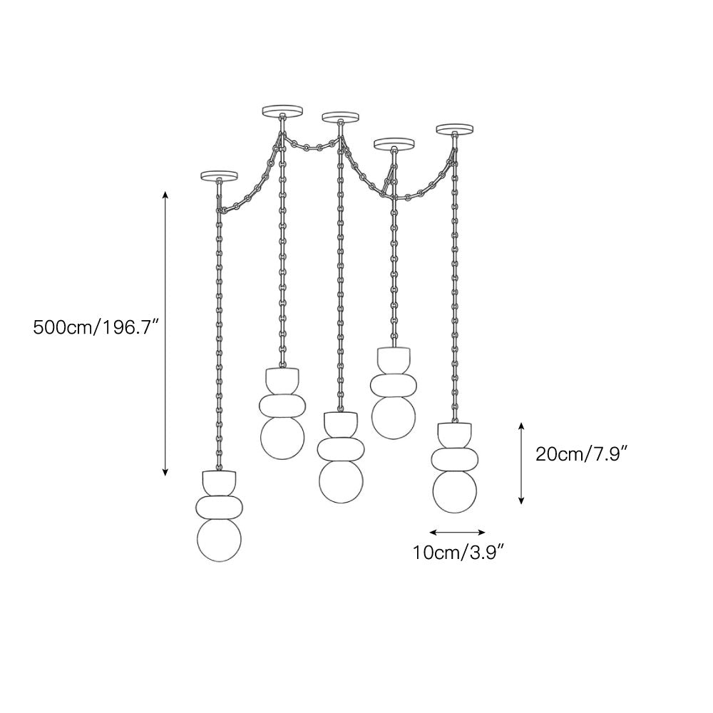 A configuration of the Orba chandelier with several pendants swagged together.