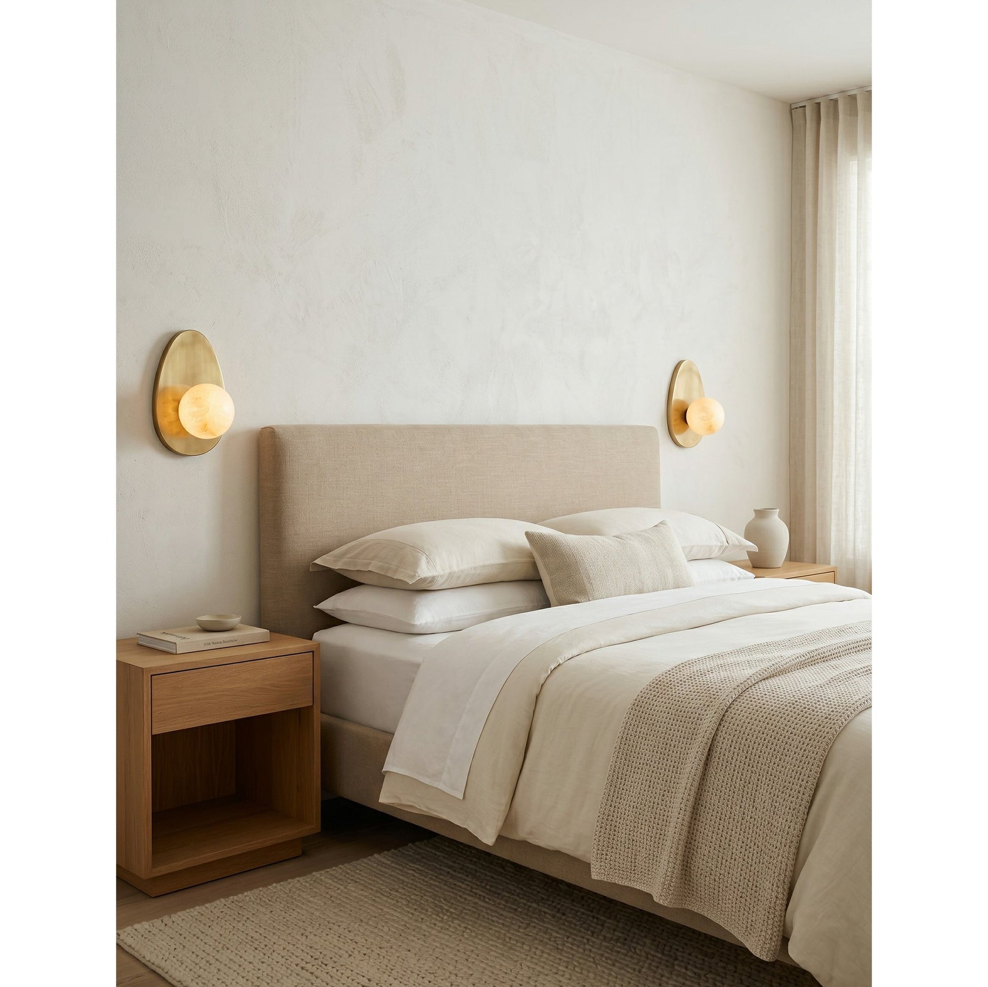 Orba Alabaster Wall Sconce unlit to emphasize the material textures.