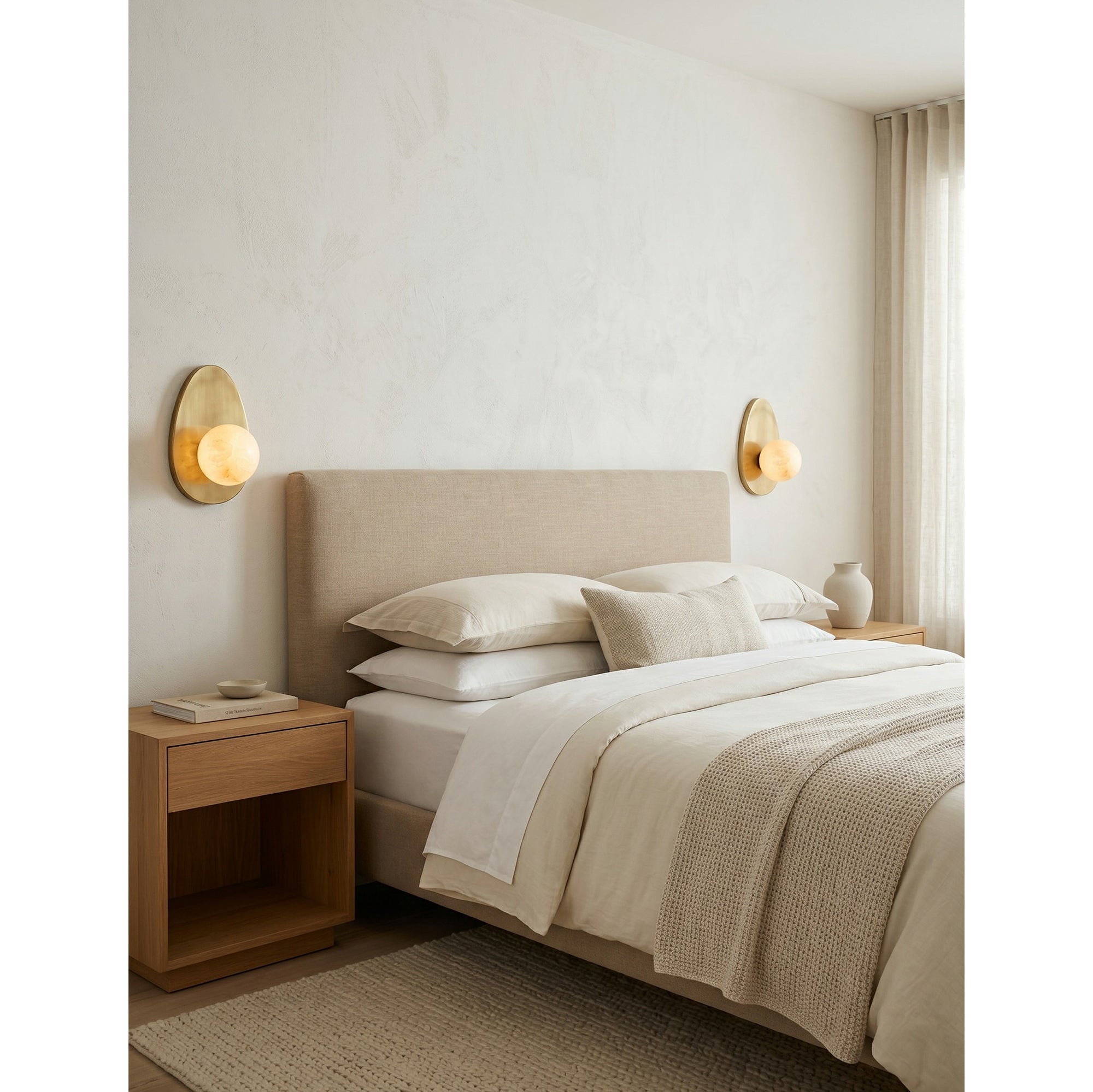 Orba Alabaster Wall Sconce unlit to emphasize the material textures.