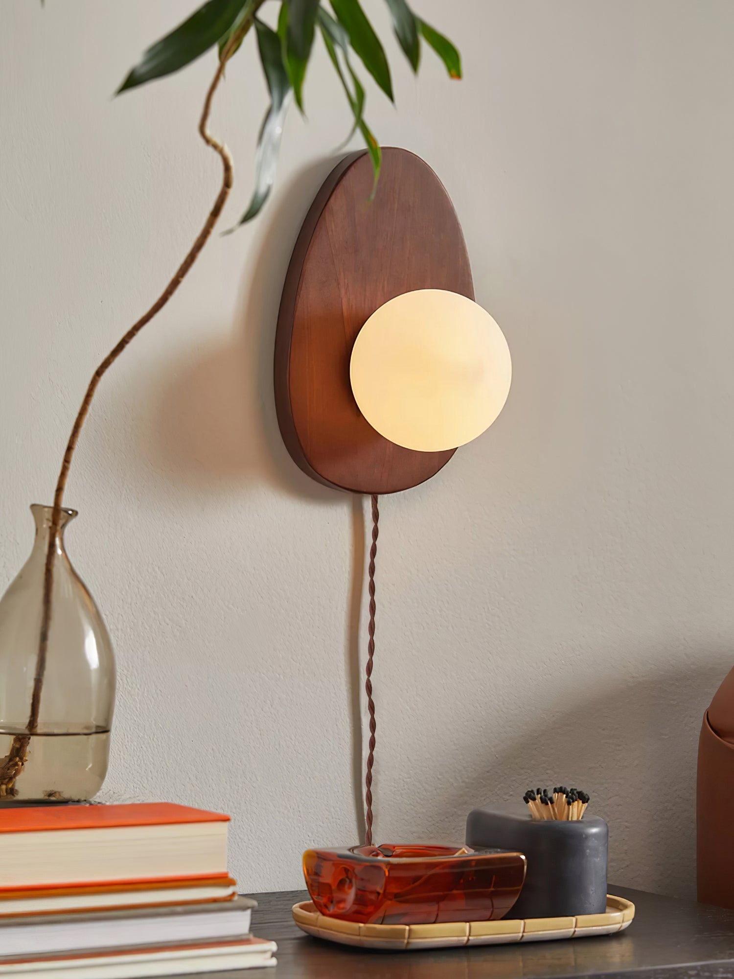 Nylaeiel Nordic Art Plug-in Walnut Glass Wood Wall Lamp-Neutral Decor