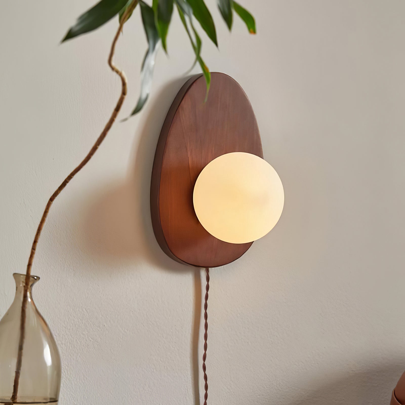 Nylaeiel Nordic Art Plug-in Walnut Glass Wood Wall Lamp-Neutral Decor