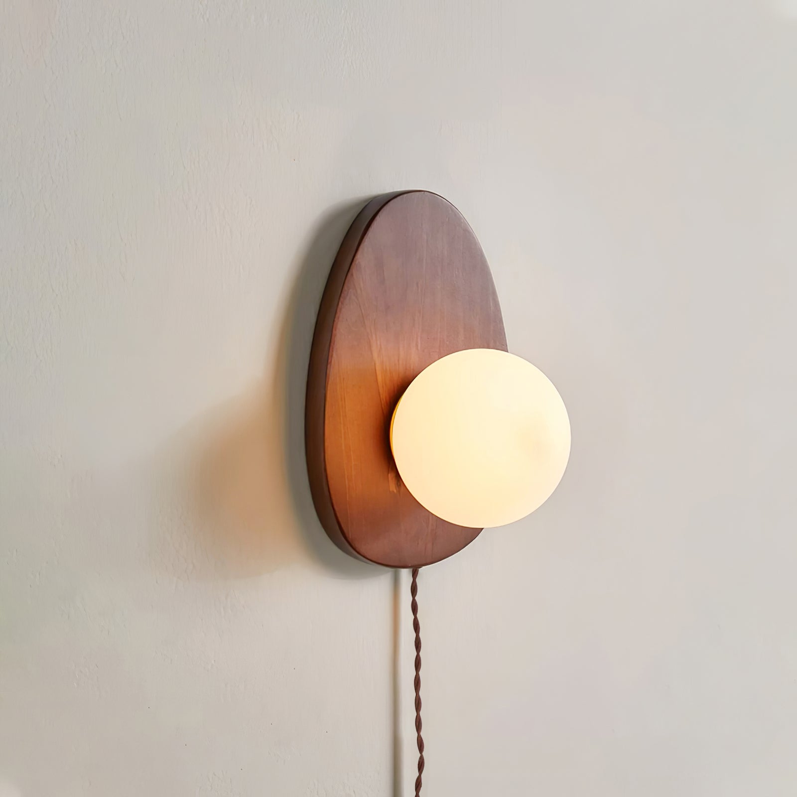 Nylaeiel Nordic Art Plug-in Walnut Glass Wood Wall Lamp-Neutral Decor