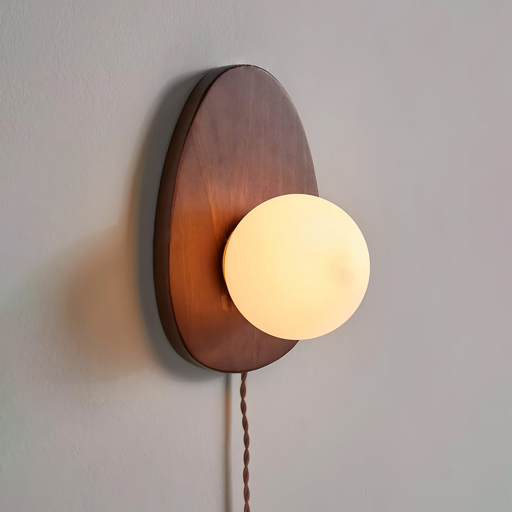 Nylaeiel Nordic Art Plug-in Walnut Glass Wood Wall Lamp-Neutral Decor