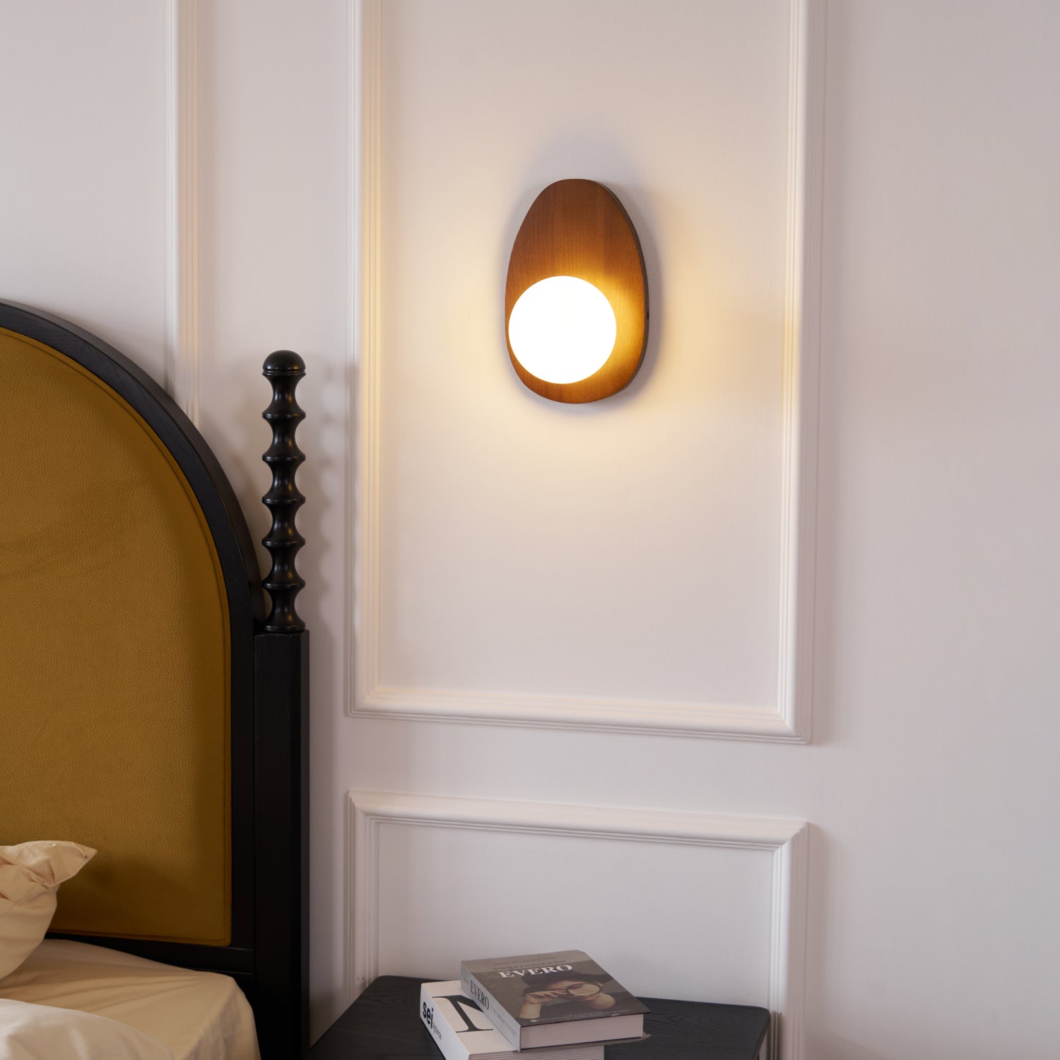 Nylaeiel Nordic Art Plug-in Walnut Glass Wood Wall Lamp-Neutral Decor