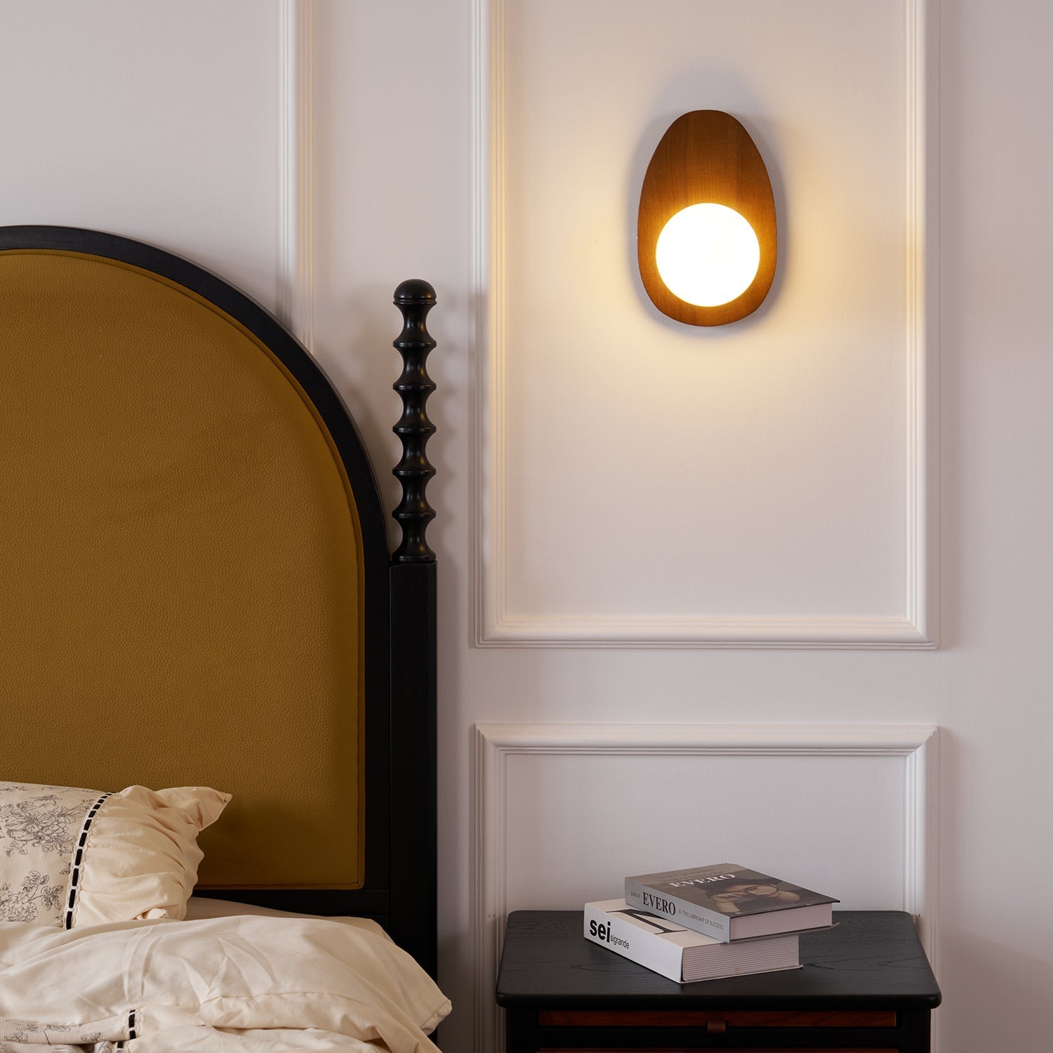 Nylaeiel Nordic Art Plug-in Walnut Glass Wood Wall Lamp-Neutral Decor
