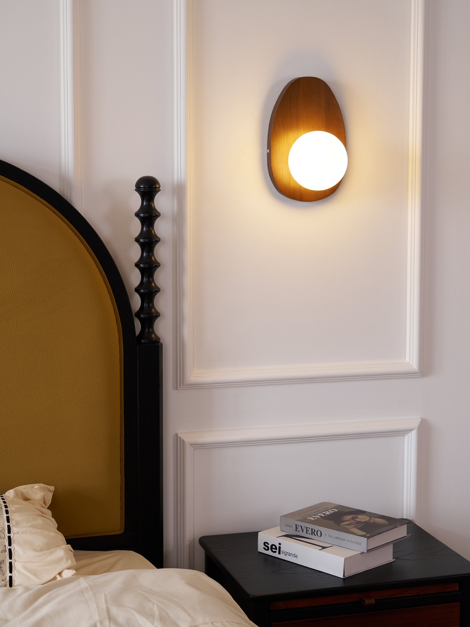Nylaeiel Nordic Art Plug-in Walnut Glass Wood Wall Lamp-Neutral Decor