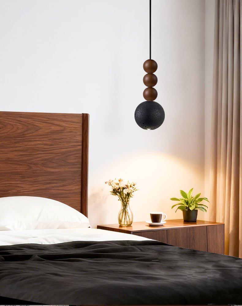 Tizn Black Travertine Wood Modern Pendant Light-Neutral Decor