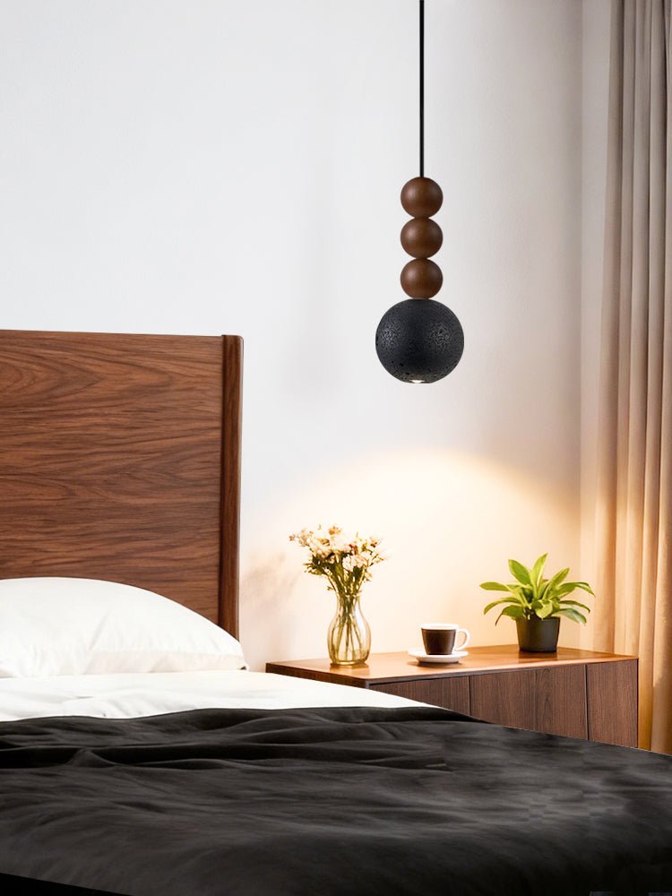 Tizn Black Travertine Wood Modern Pendant Light-Neutral Decor