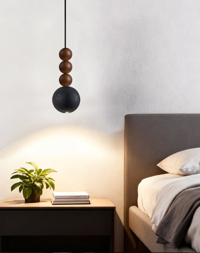 Tizn Black Travertine Wood Modern Pendant Light-Neutral Decor