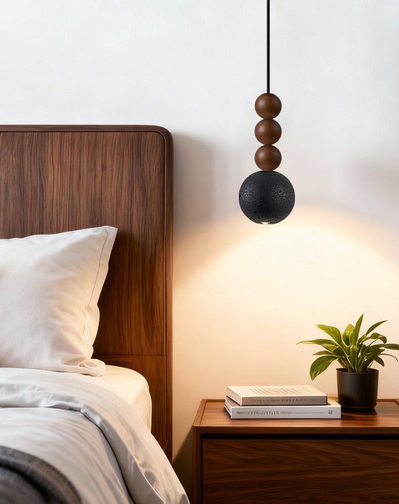 Tizn Black Travertine Wood Modern Pendant Light-Neutral Decor