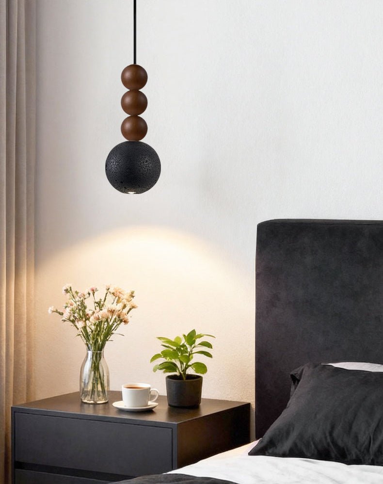 Tizn Black Travertine Wood Modern Pendant Light-Neutral Decor