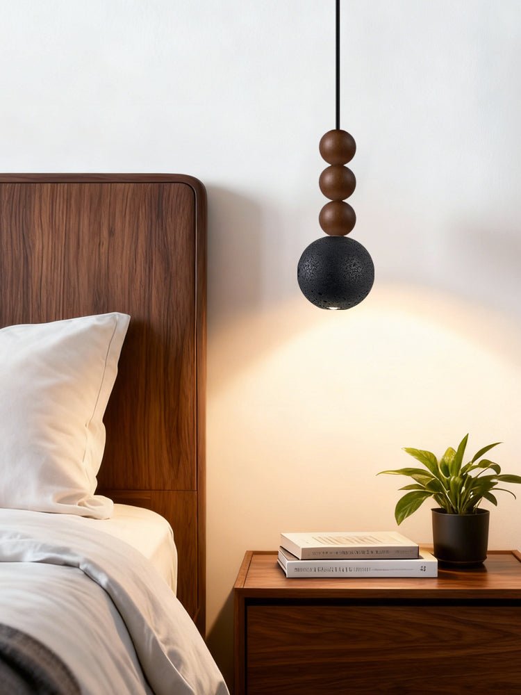 Tizn Black Travertine Wood Modern Pendant Light-Neutral Decor