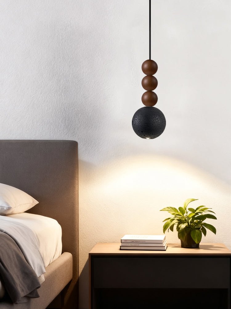 Tizn Black Travertine Wood Modern Pendant Light-Neutral Decor