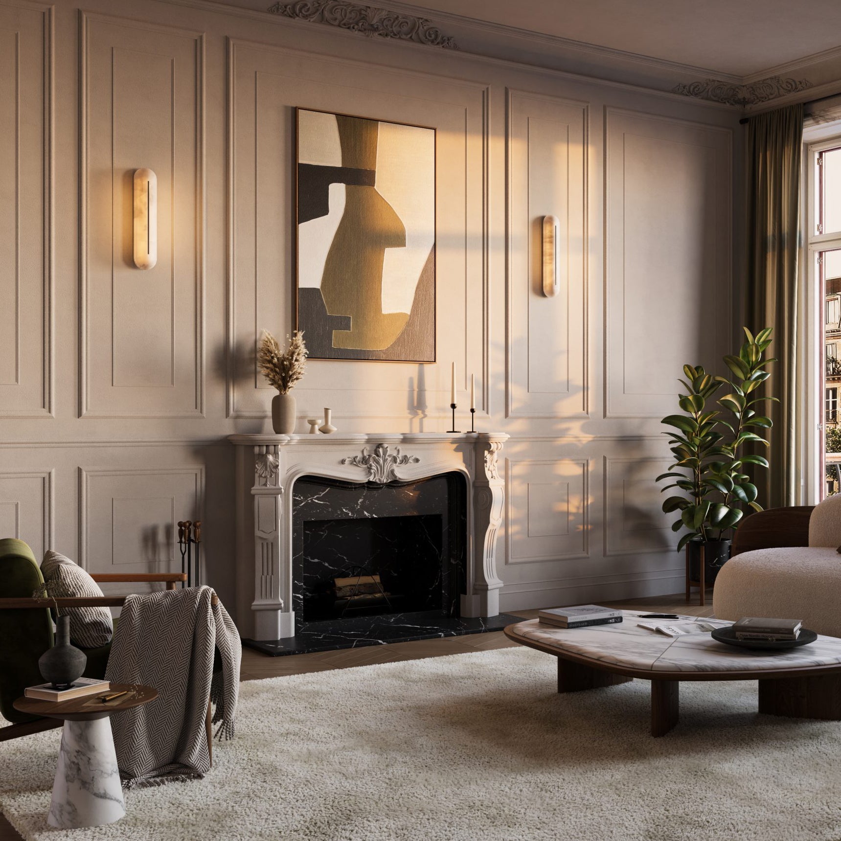 Armaryra Oblong Alabaster Wall Light-Neutral Decor