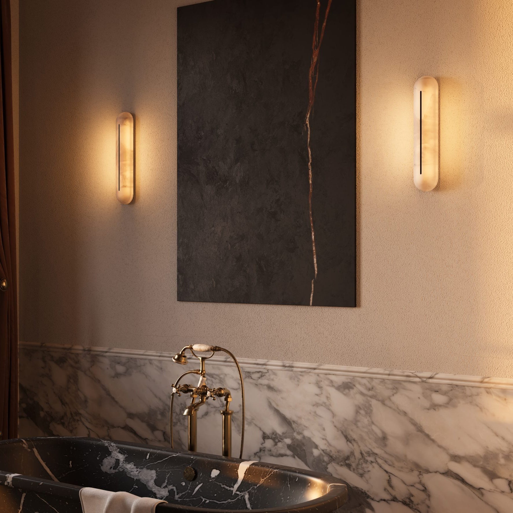Armaryra Oblong Alabaster Wall Light-Neutral Decor