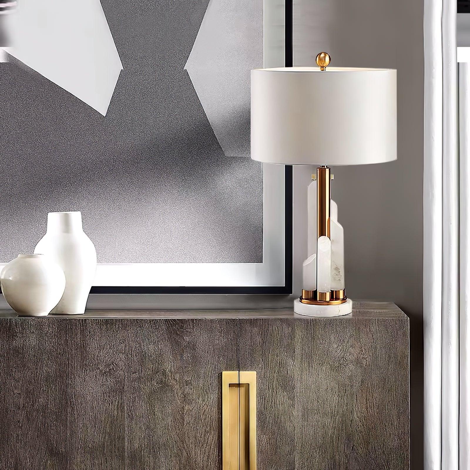 Olvenor Cylindrical Alabaster Table Lamp-Neutral Decor