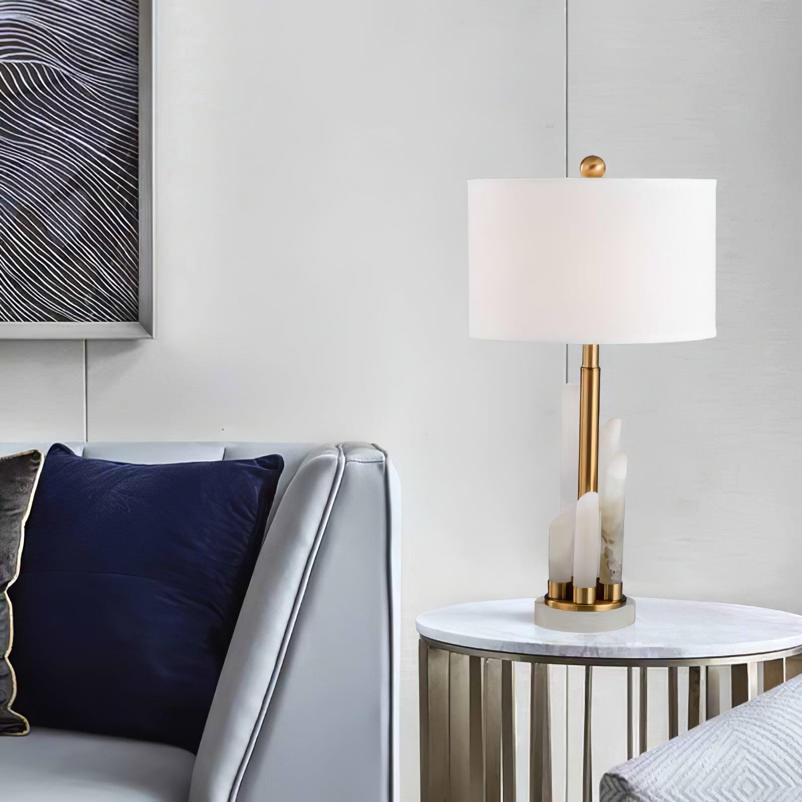 Olvenor Cylindrical Alabaster Table Lamp-Neutral Decor