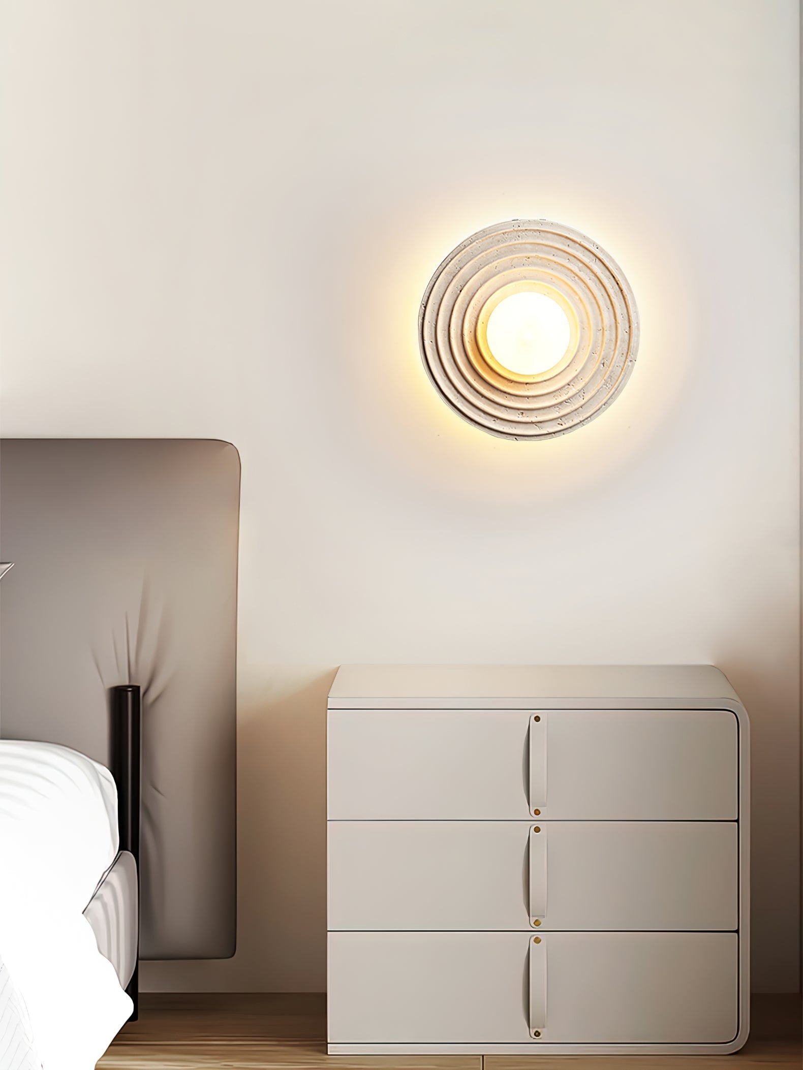 Zelirara Concentric Travertine Wall Light-Neutral Decor
