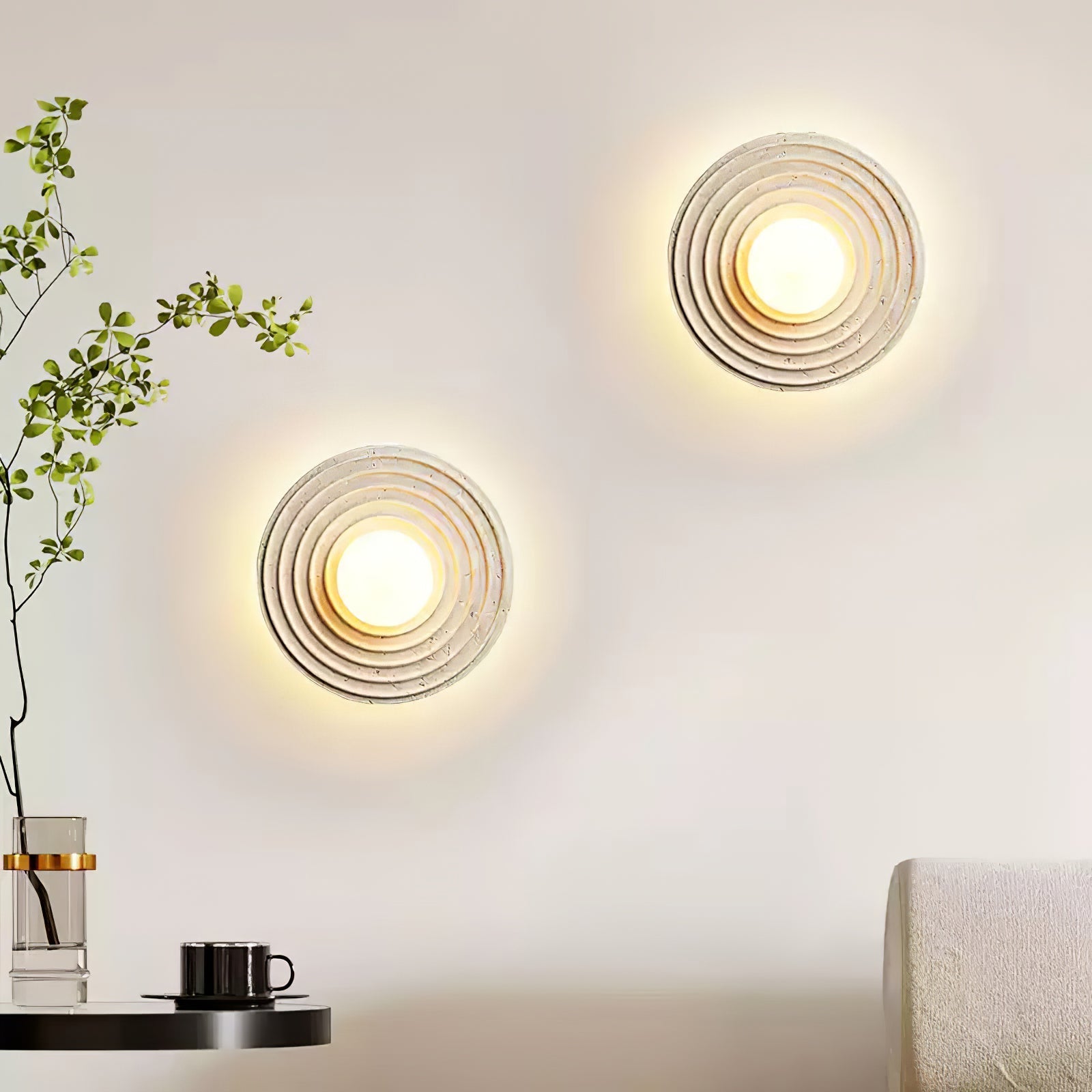 Zelirara Concentric Travertine Wall Light-Neutral Decor