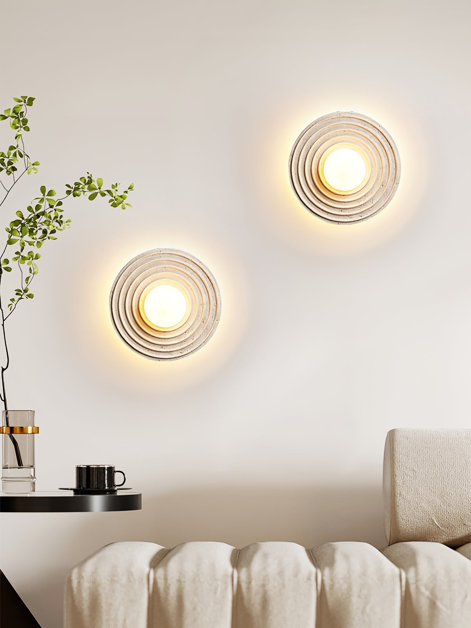 Zelirara Concentric Travertine Wall Light-Neutral Decor