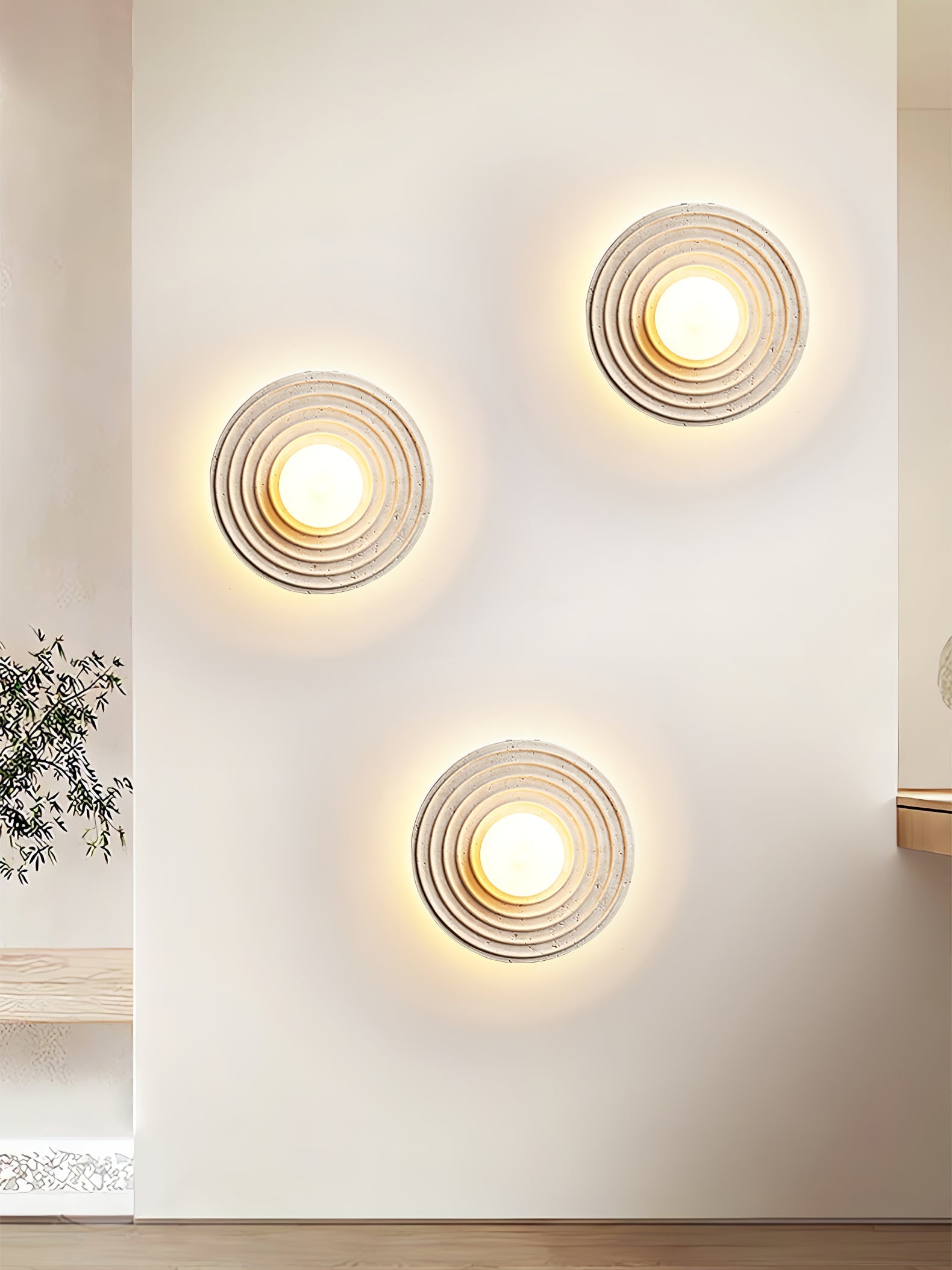 Zelirara Concentric Travertine Wall Light-Neutral Decor