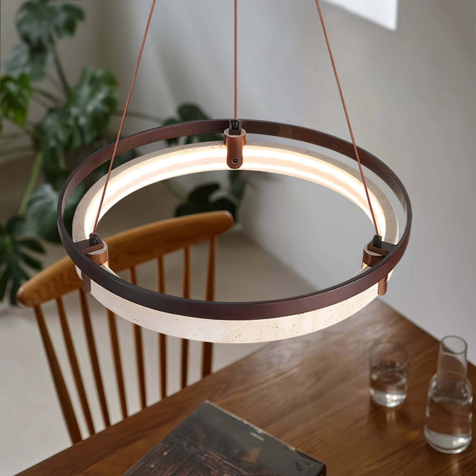 Panell Travertine Pendant Light-Neutral Decor
