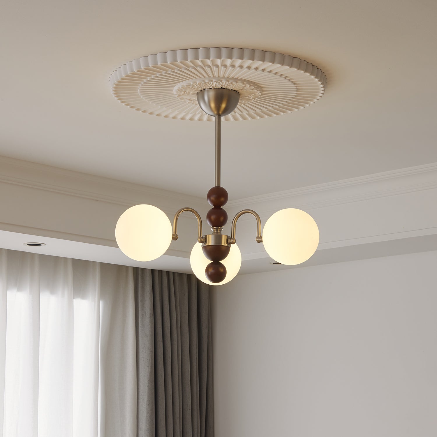 Orbital Premium Nordic Art Curve Wood Glass Chandelier-Neutral Decor