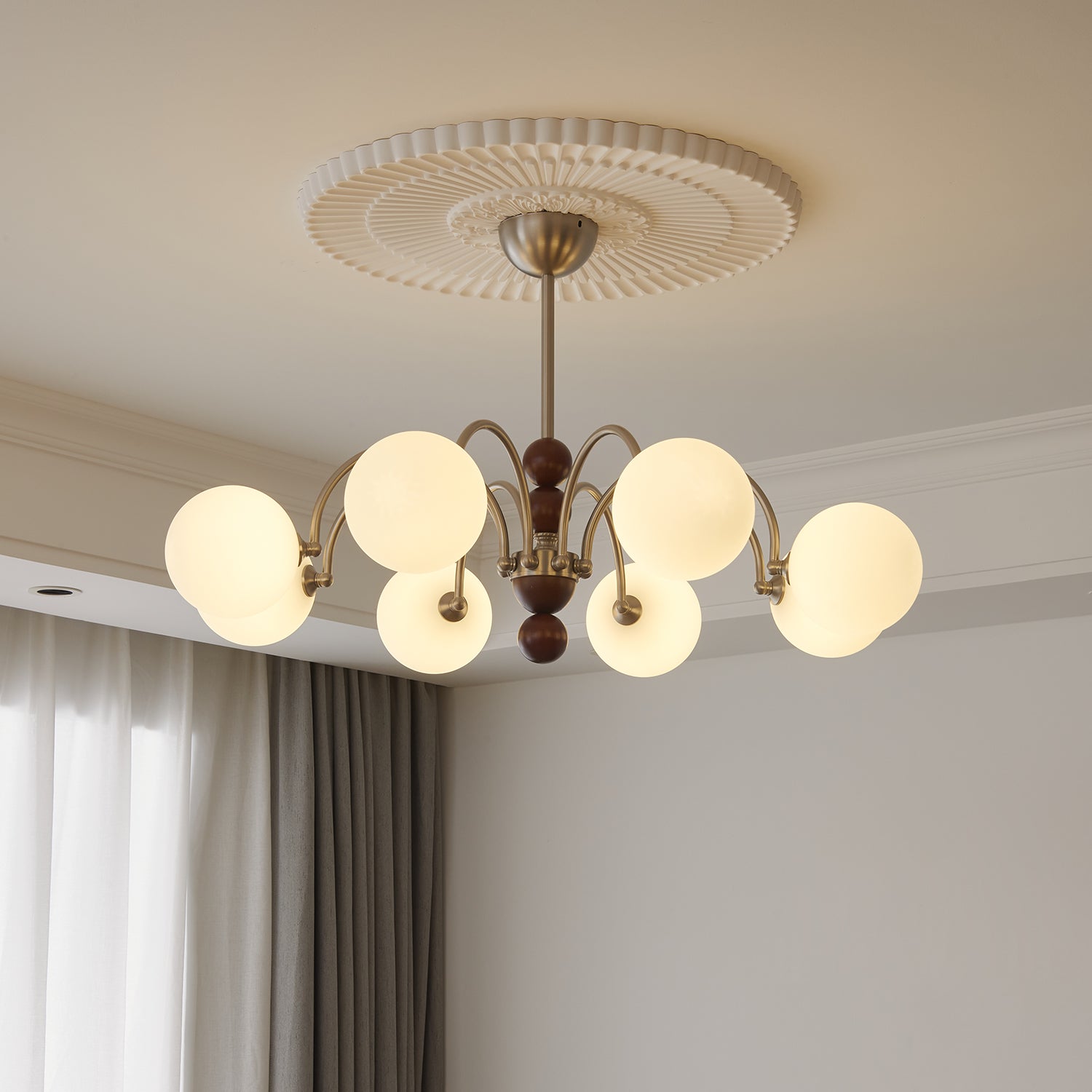 Orbital Premium Nordic Art Curve Wood Glass Chandelier-Neutral Decor