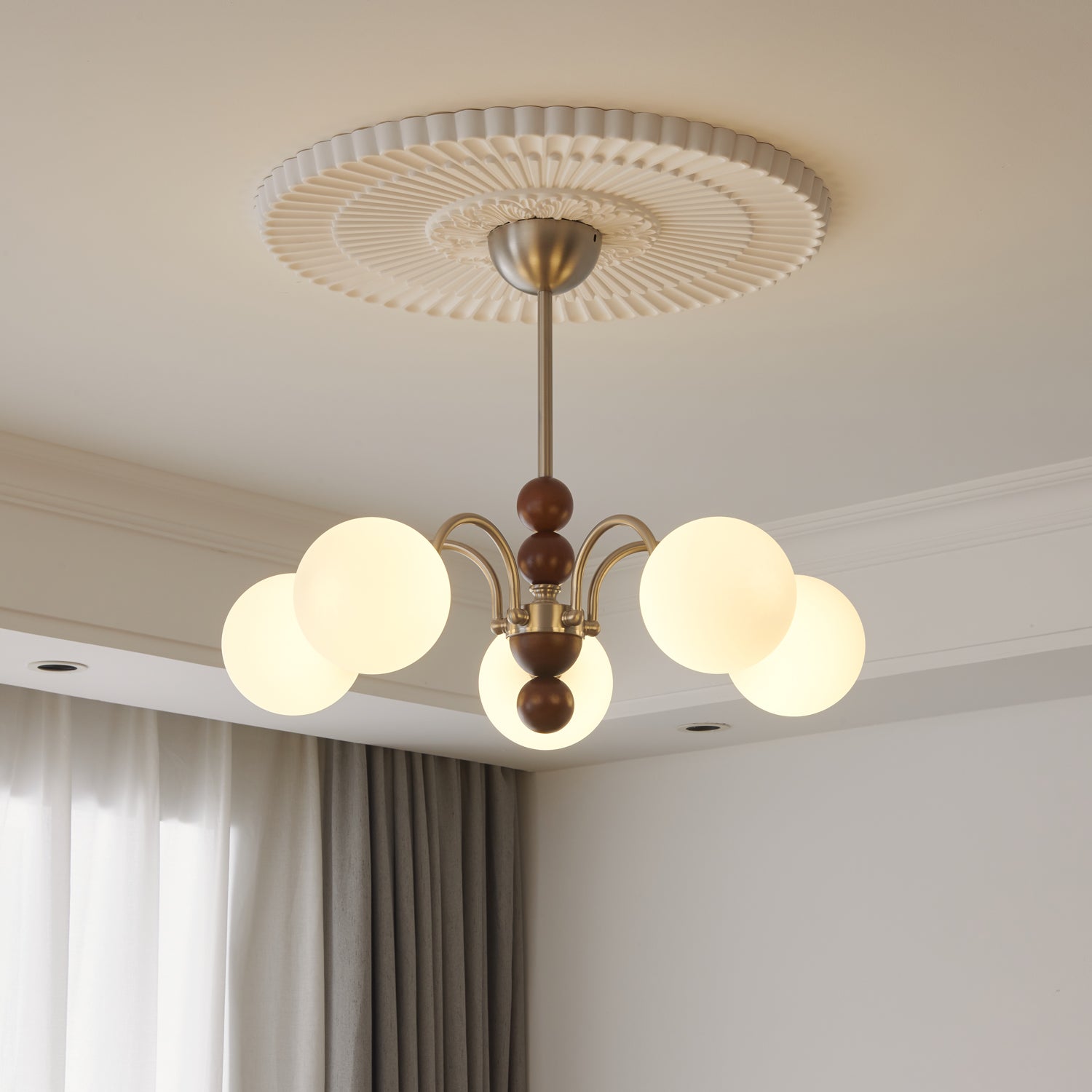 Orbital Premium Nordic Art Curve Wood Glass Chandelier-Neutral Decor
