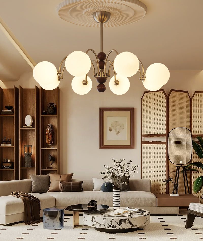 Orbital Premium Nordic Art Curve Wood Glass Chandelier-Neutral Decor
