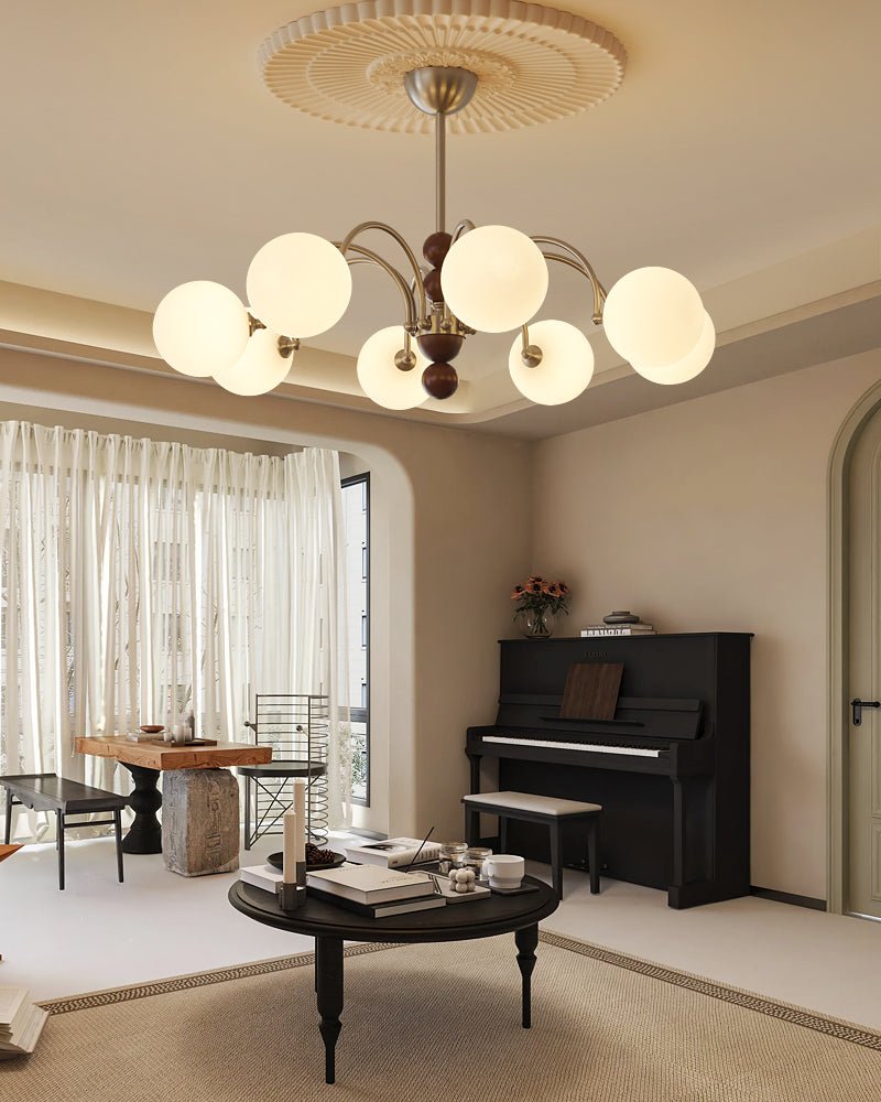 Orbital Premium Nordic Art Curve Wood Glass Chandelier-Neutral Decor