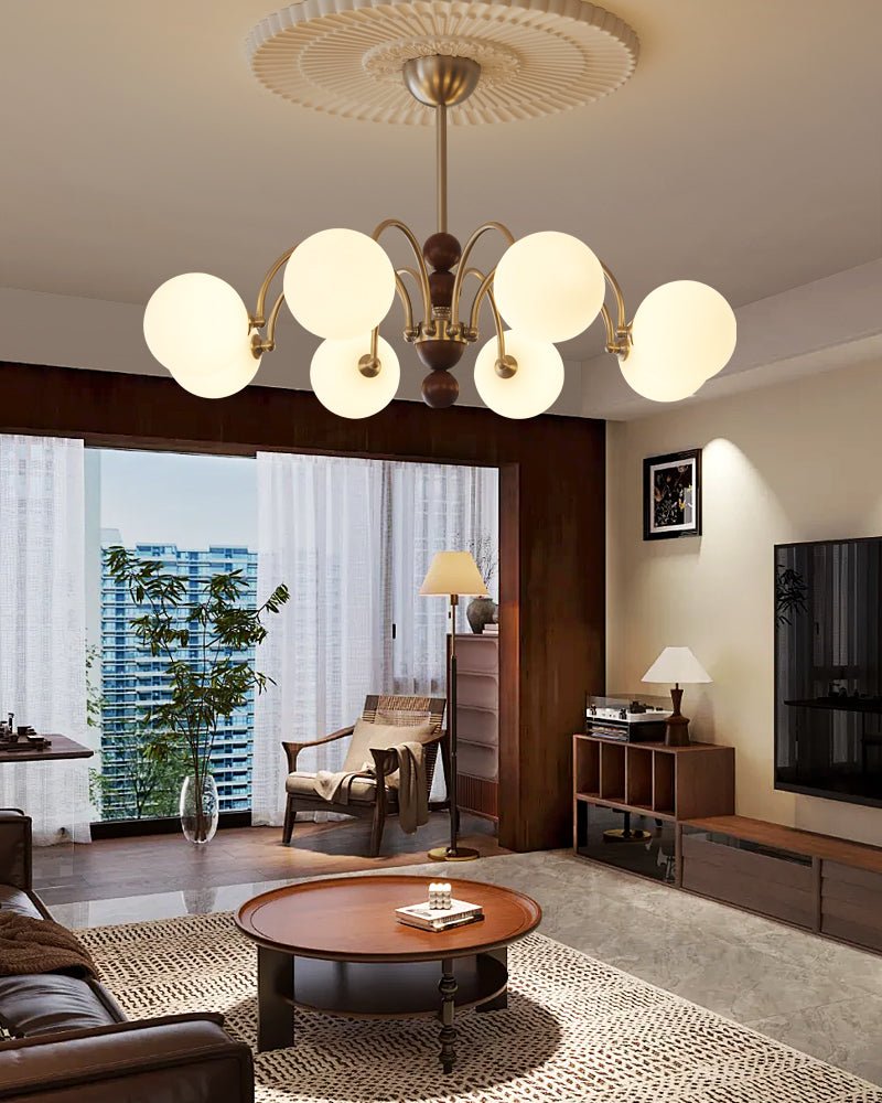 Orbital Premium Nordic Art Curve Wood Glass Chandelier-Neutral Decor