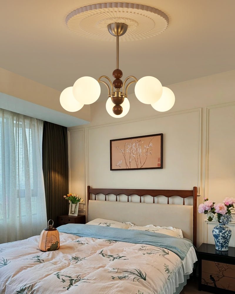 Orbital Premium Nordic Art Curve Wood Glass Chandelier-Neutral Decor